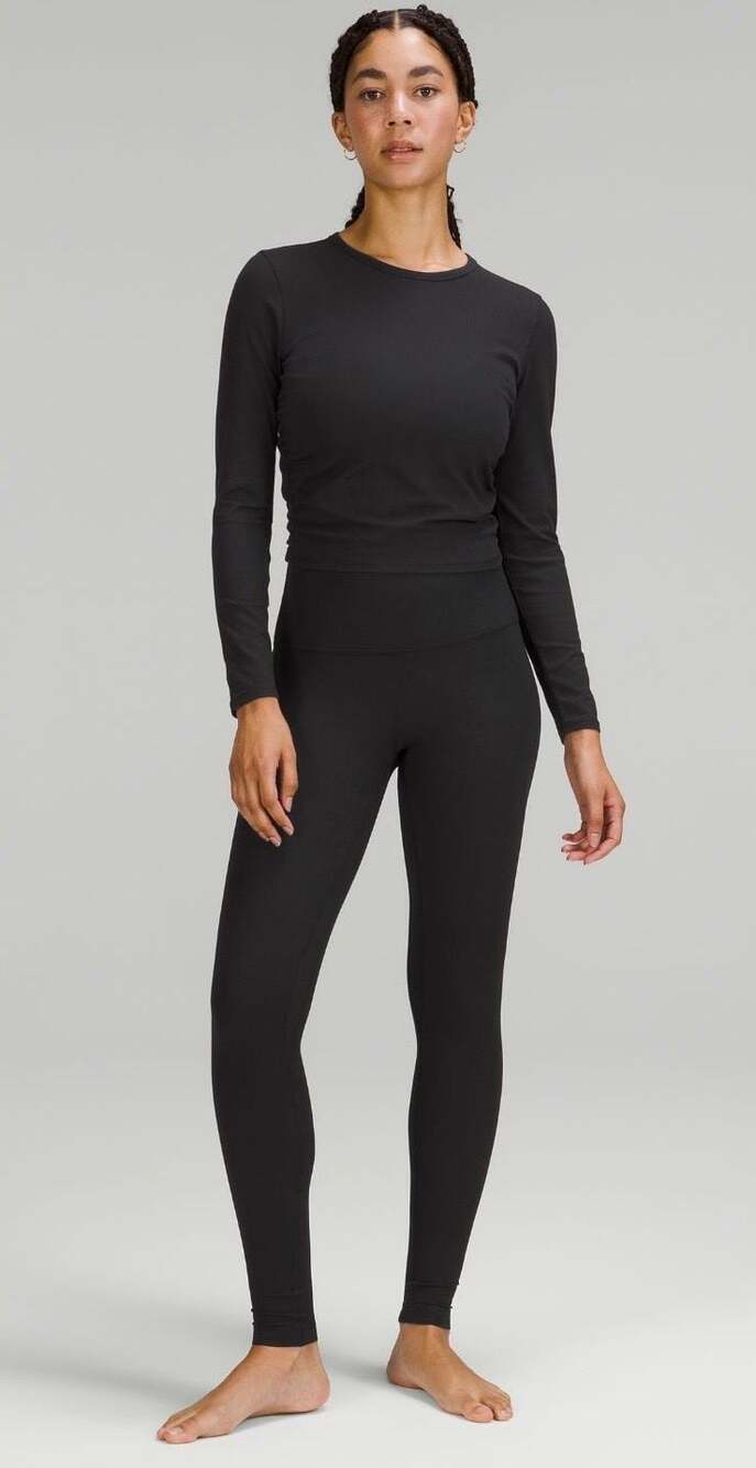 Lululemon All It Takes Ribbed Long Sleeve Shirt Black Ruched Top